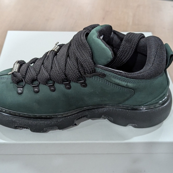 Mens BURBERRY "Trek" Barbed Wire Leather Hiking Boots Vine Green - Picture 4 of 8